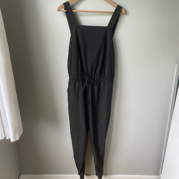 Albion Classic Overall Jumpsuit Womens Sz Medium‎ Black Cinch Waist Ankle Zipper - Picture 2 of 11